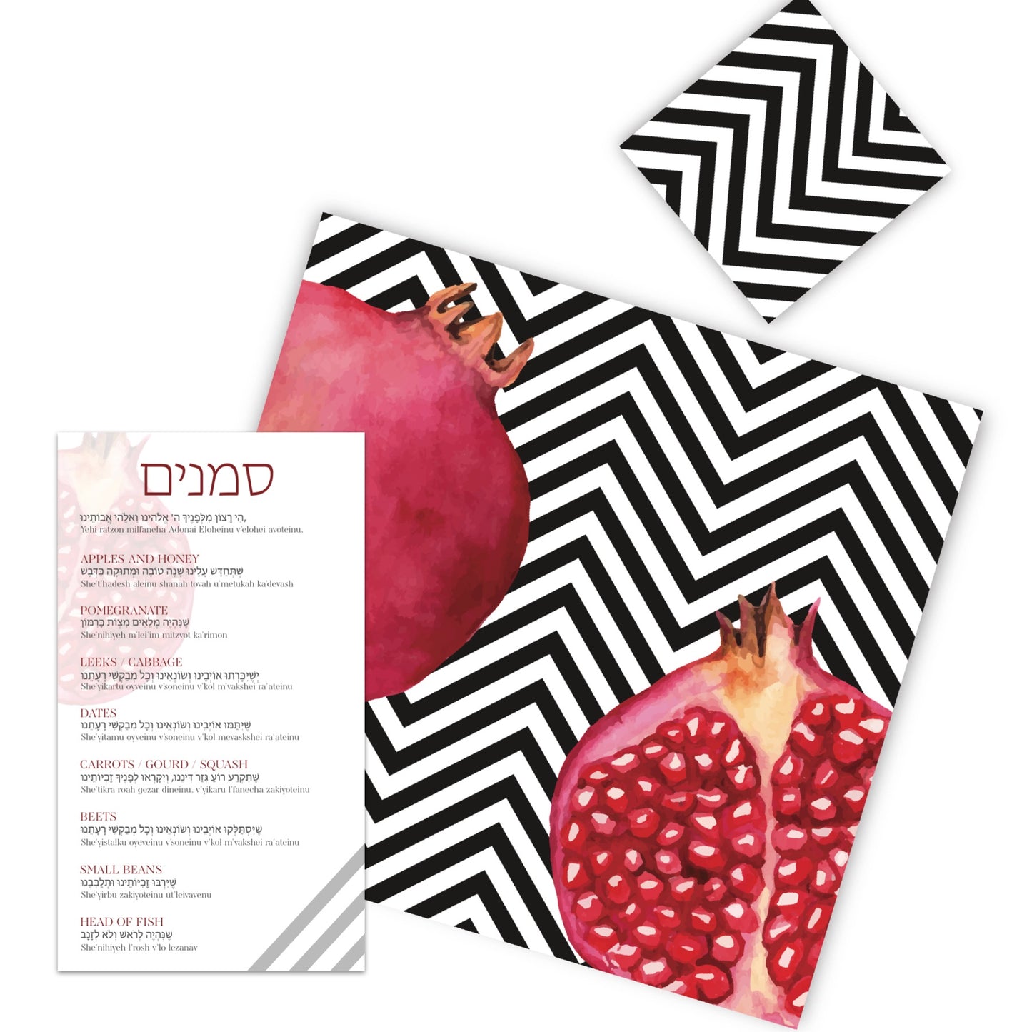 POMEGRANATES WITH B/W STRIPES PAPER PLACEMAT