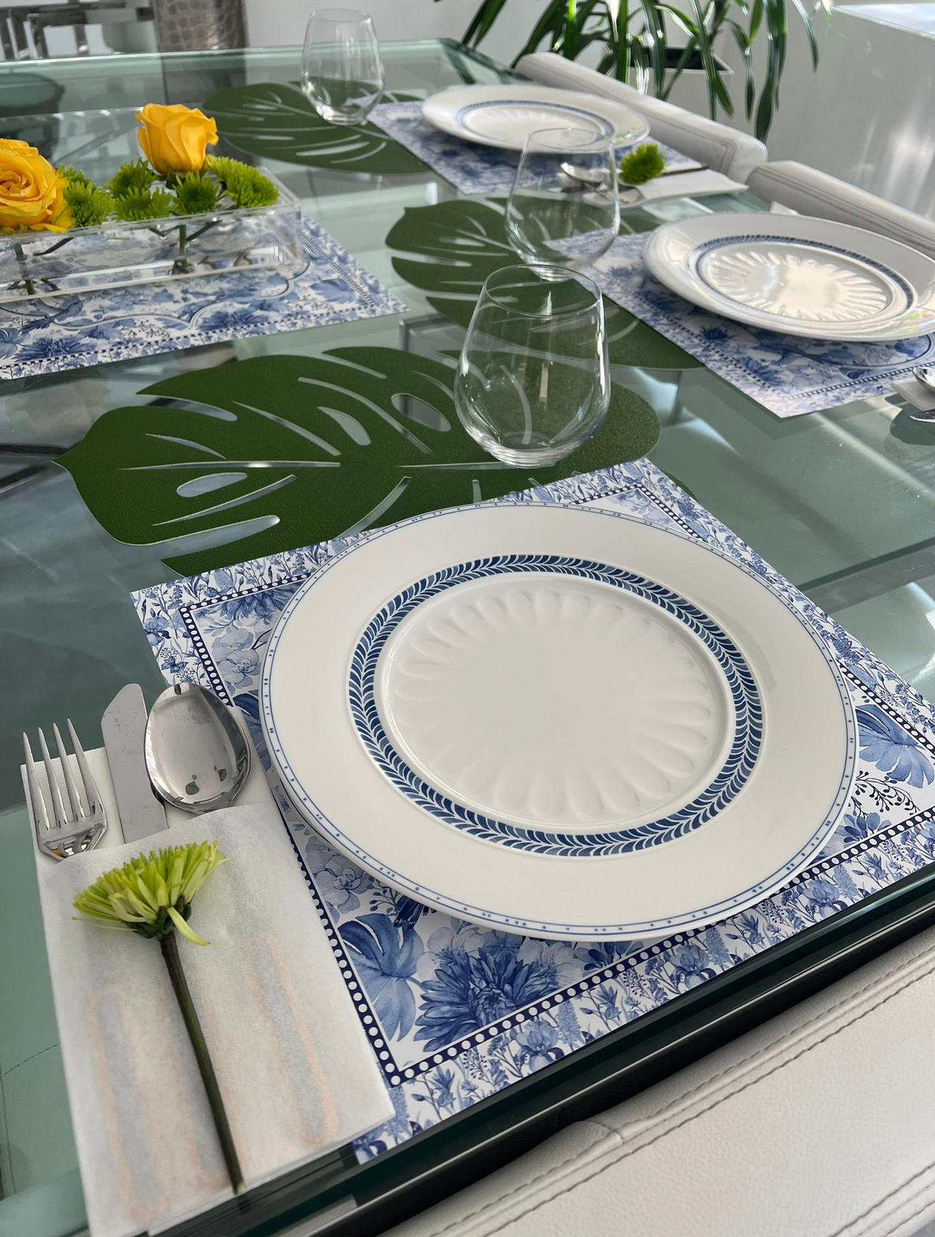 White & Blue Toile Paper Dessert Plates