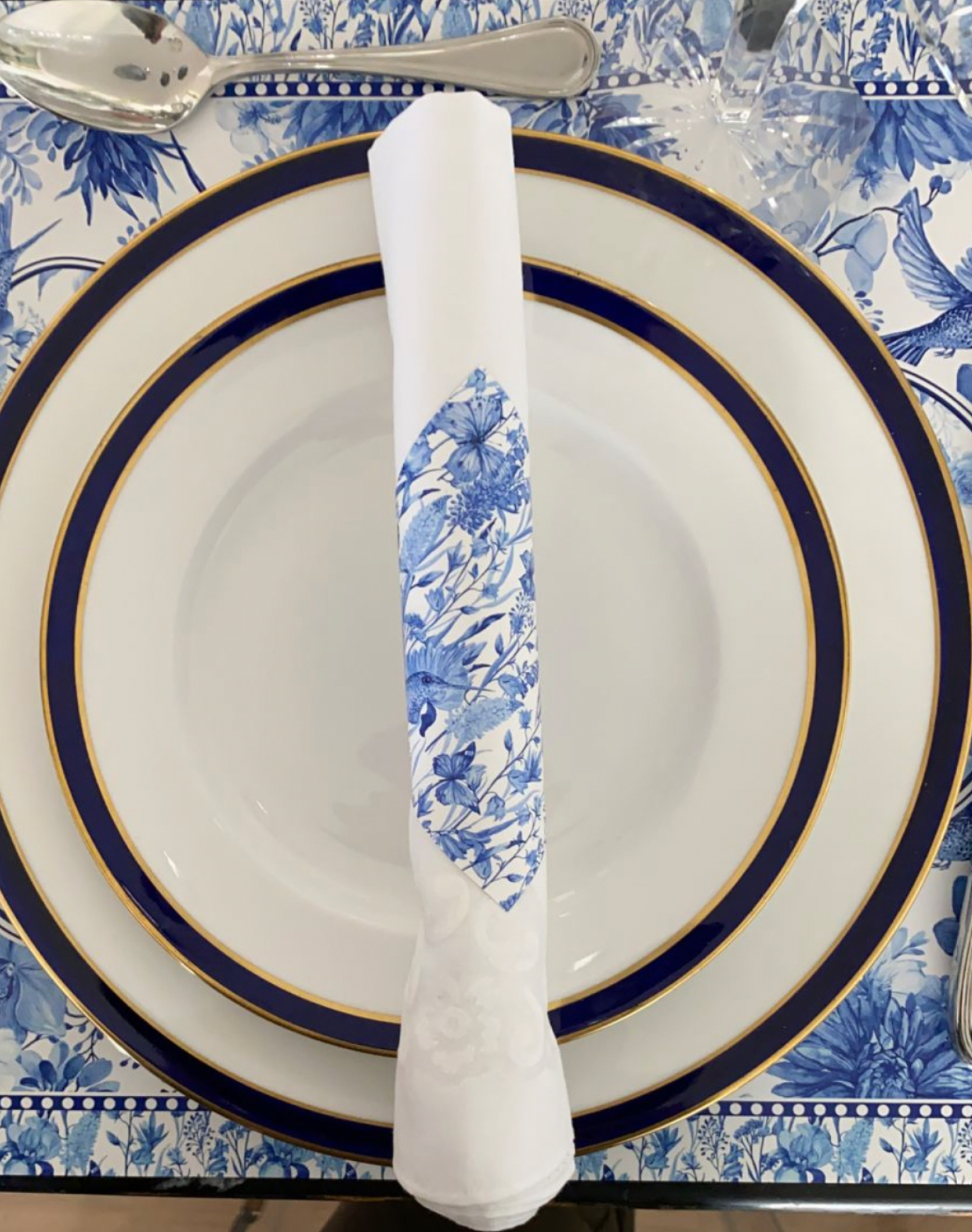 White & Blue Toile Paper Dessert Plates