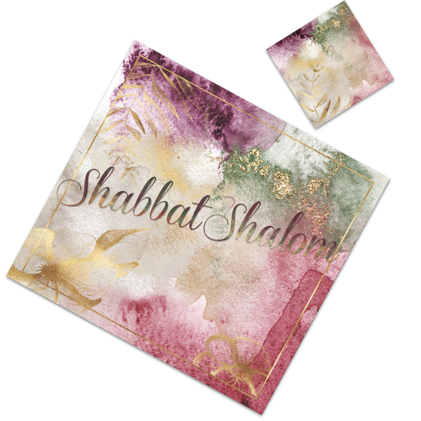 Brighten your Shabbat table with this beautiful watercolor placemat  Disposable square paper place-mats with matching coasters.  Printed on heavy glossy card stock.   Set of 12  Size 13.5" x 12.25"