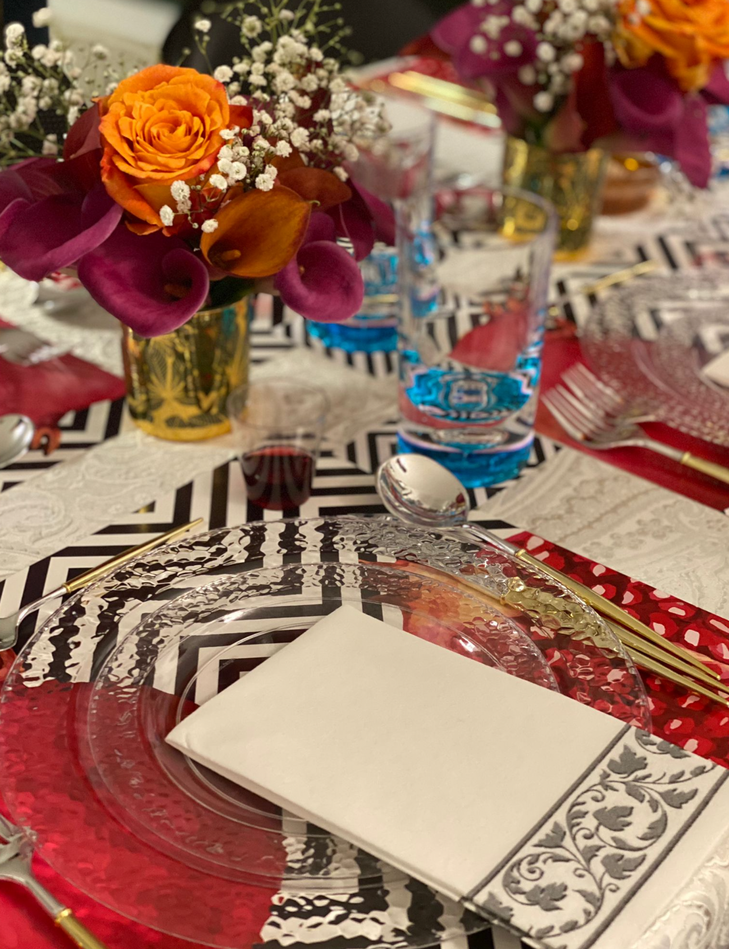 POMEGRANATES WITH B/W STRIPES PAPER PLACEMAT