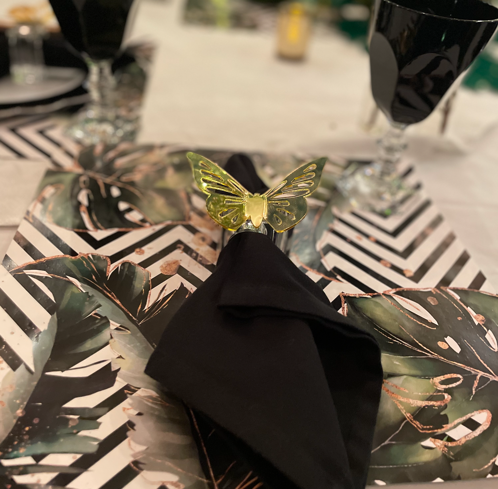 Paper butterflies Wedding Party table decorations black and gold