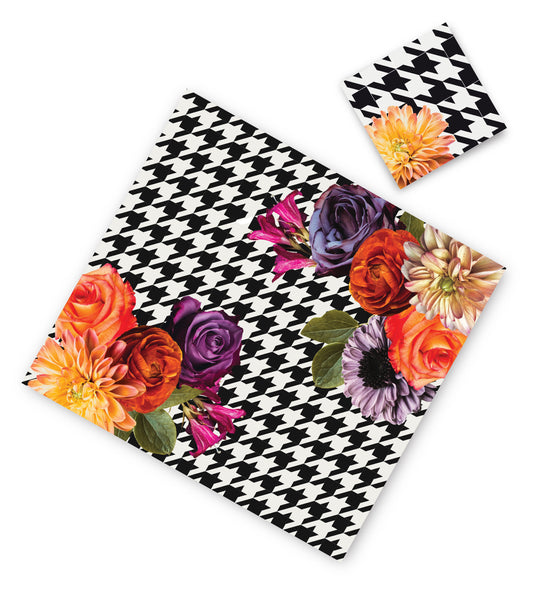HOUNDSTOOTH WITH FLOWERS PAPER PLACEMAT